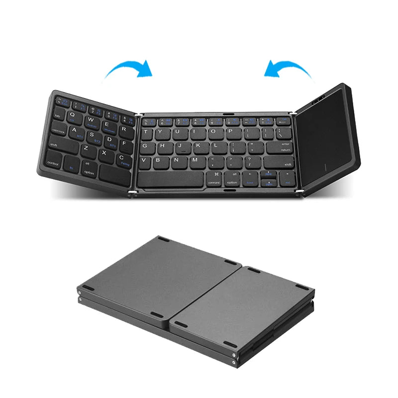 FoldKey Pro unfolded showing 64 scissor-switch keys and touchpad